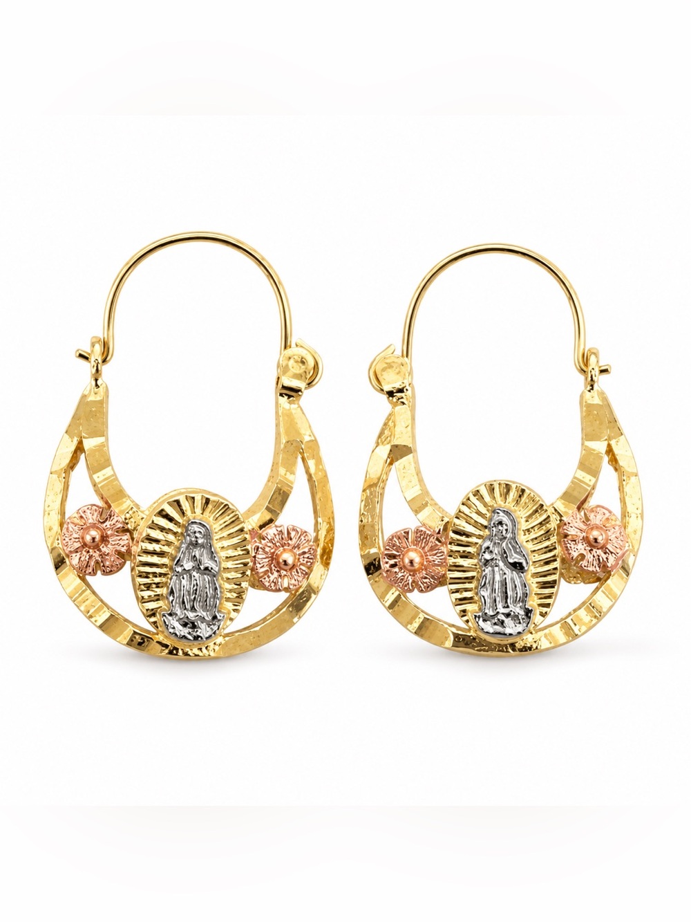 14k Gold Filled Virgin Mary Hoop Earrings - Women's Religious Jewelry